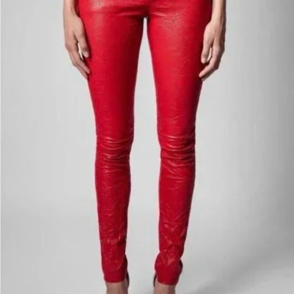 Zadig & Voltaire Red Leather stretch skinny pants.